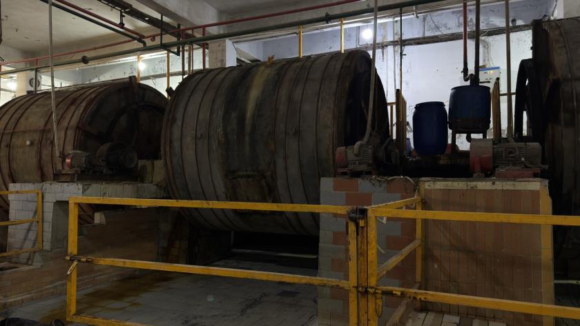 Large chrome tanning drums at a leather tannery in Karachi Pakistan