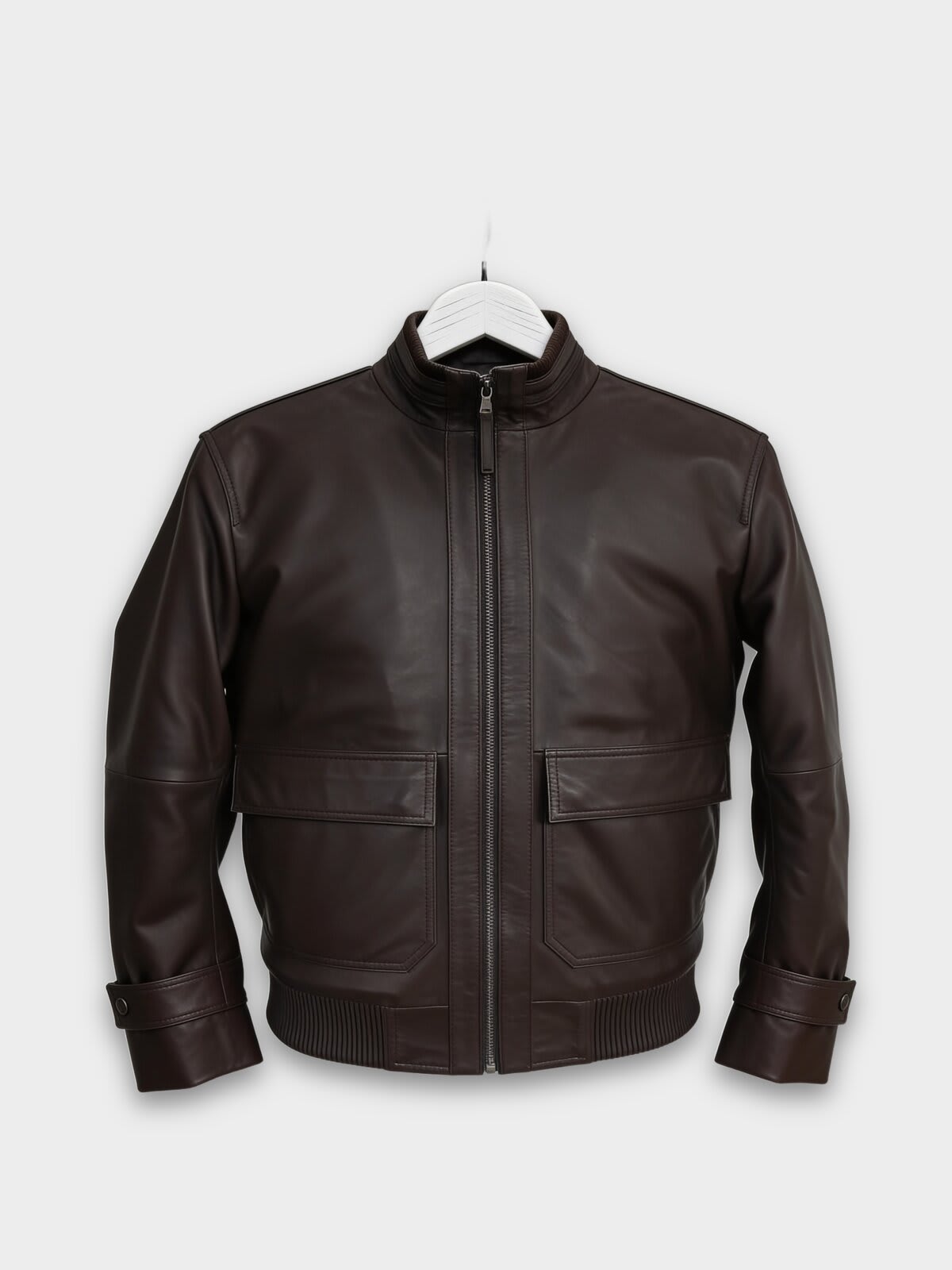 Brown Leather Bomber Jacket